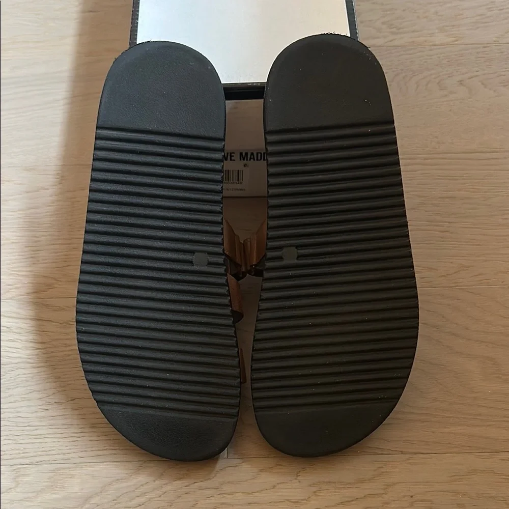 Steve Madden Brown Suede Double-Strap Slide Sandals